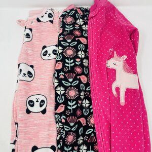 Carters Baby Girls Size 24 Months 3 Piece Fleece Footed Pajama Floral Polka Dots